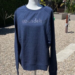 NWT Henri Bendel Sparkly Heather Blue Logo Pullover  Sweatshirt ML